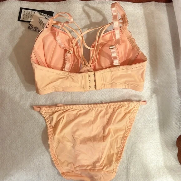 Peach Strappy Bra & Panty Set, 32A/Small - Picture 2 of 5